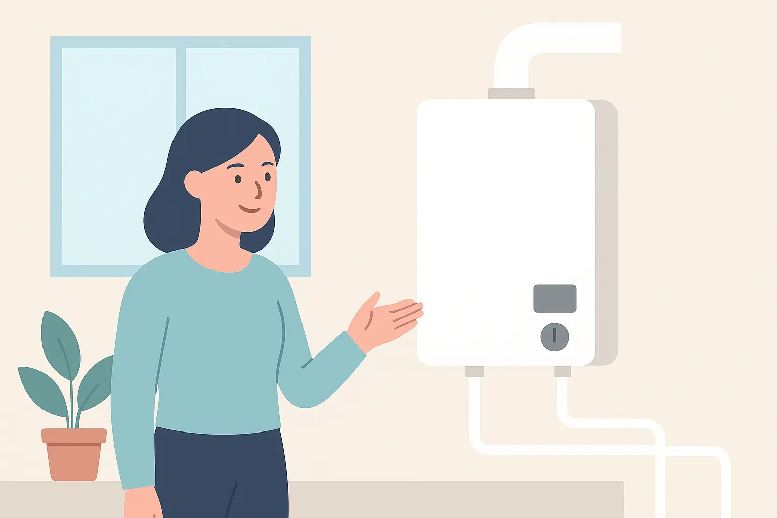 female looking at a boiler